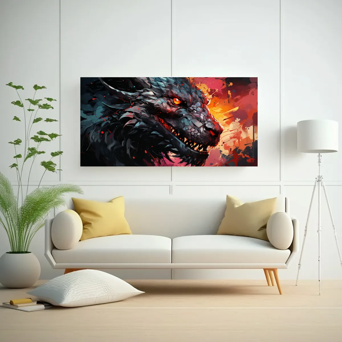 GENERICO - Cuadro Vintage Luminoso Con Dragón Rojo Y Negro 120x60 Cm