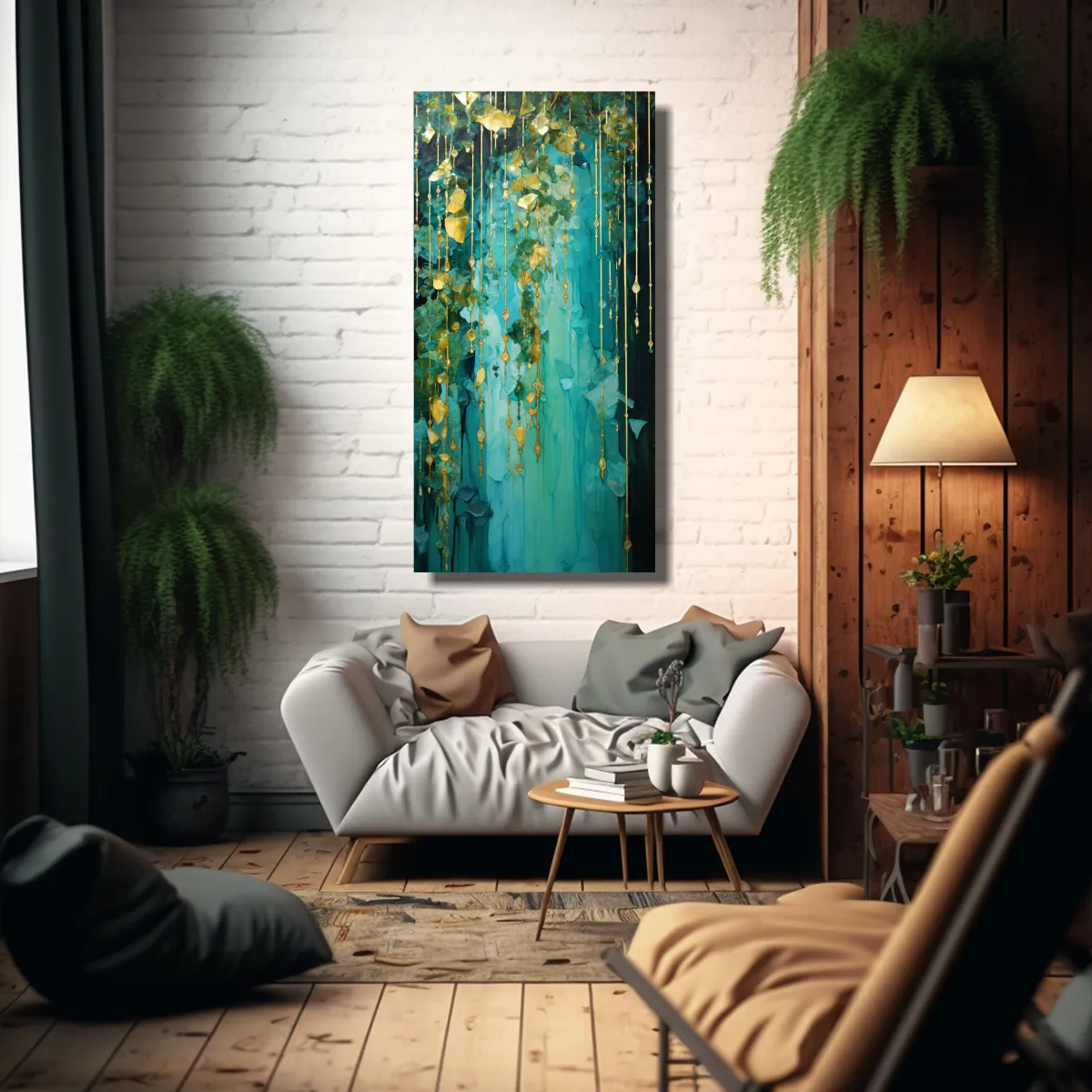 GENERICO - Cuadro Tela Sublimada Verde Oro Estilo Único 70x140 Cm