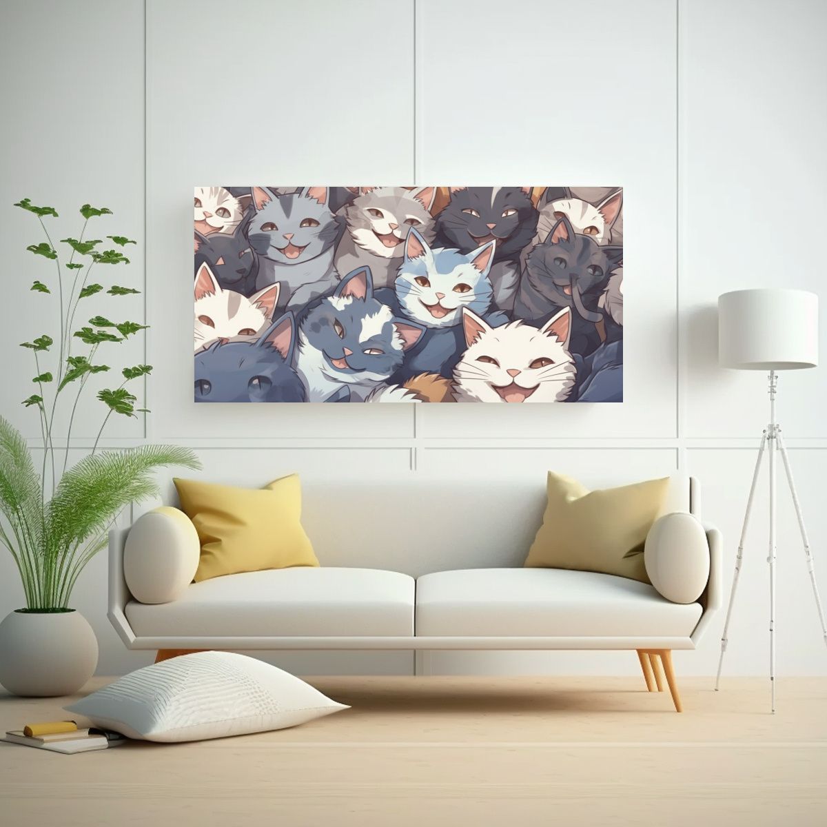 GENERICO - Cuadro De Arte Gráfico Muchos Gatos Sonríen En 140x70 Cm.