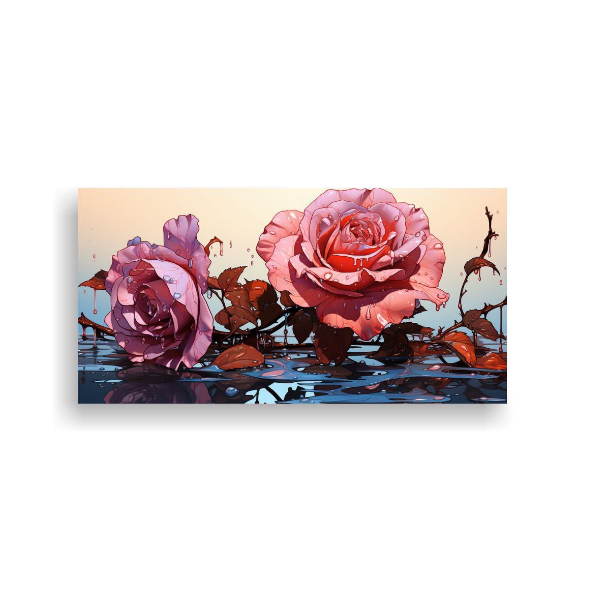 GENERICO - Cuadro Decorativo De Perspectiva Con Rosa Y Gotas 140x70 Cm