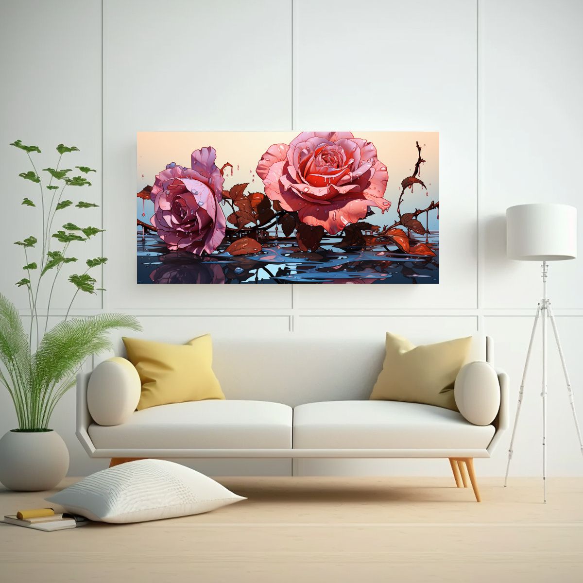 GENERICO - Cuadro Decorativo De Perspectiva Con Rosa Y Gotas 140x70 Cm