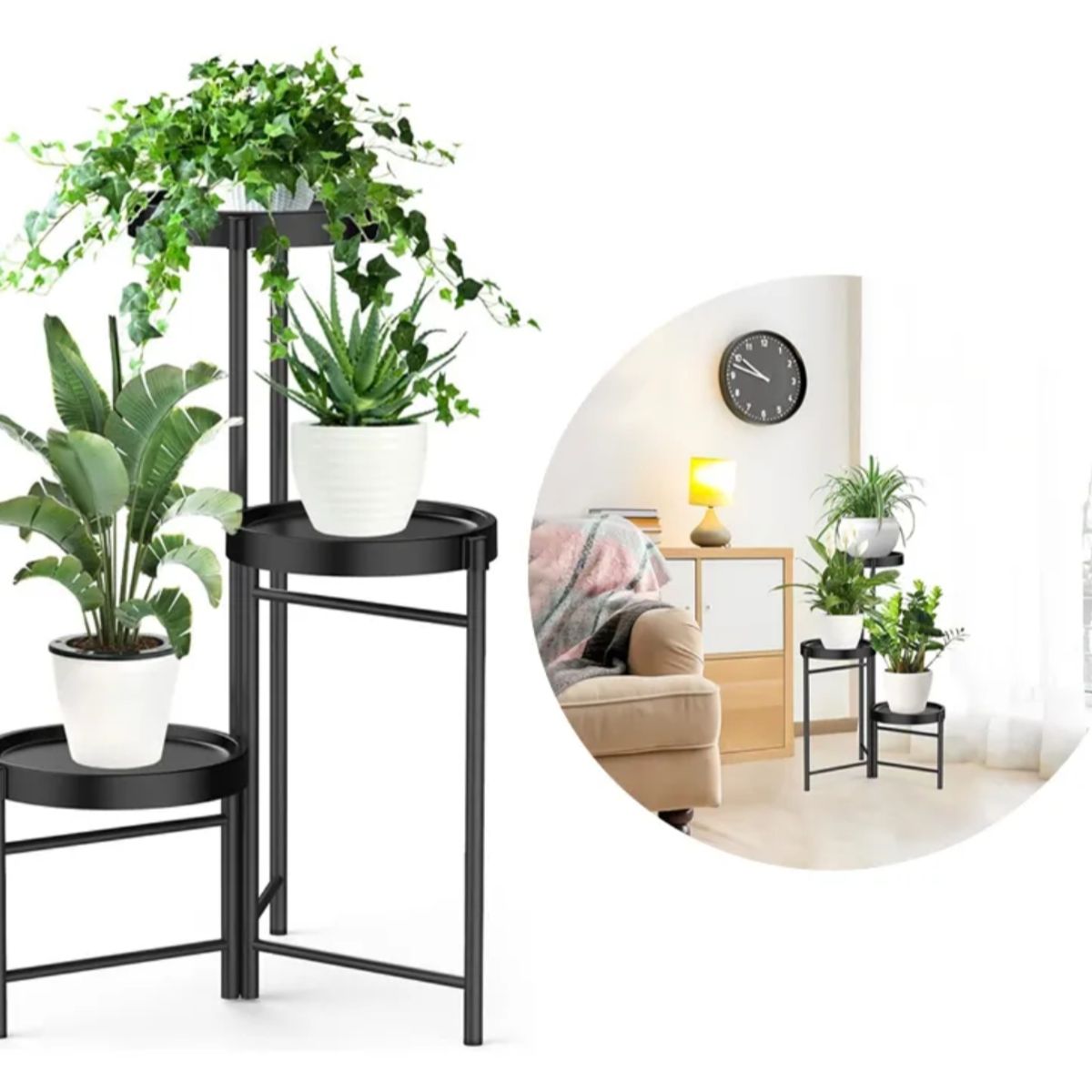 KINDA NICE - Set Organizador 3 Pedestal Porta Macetero Desmontable Metal