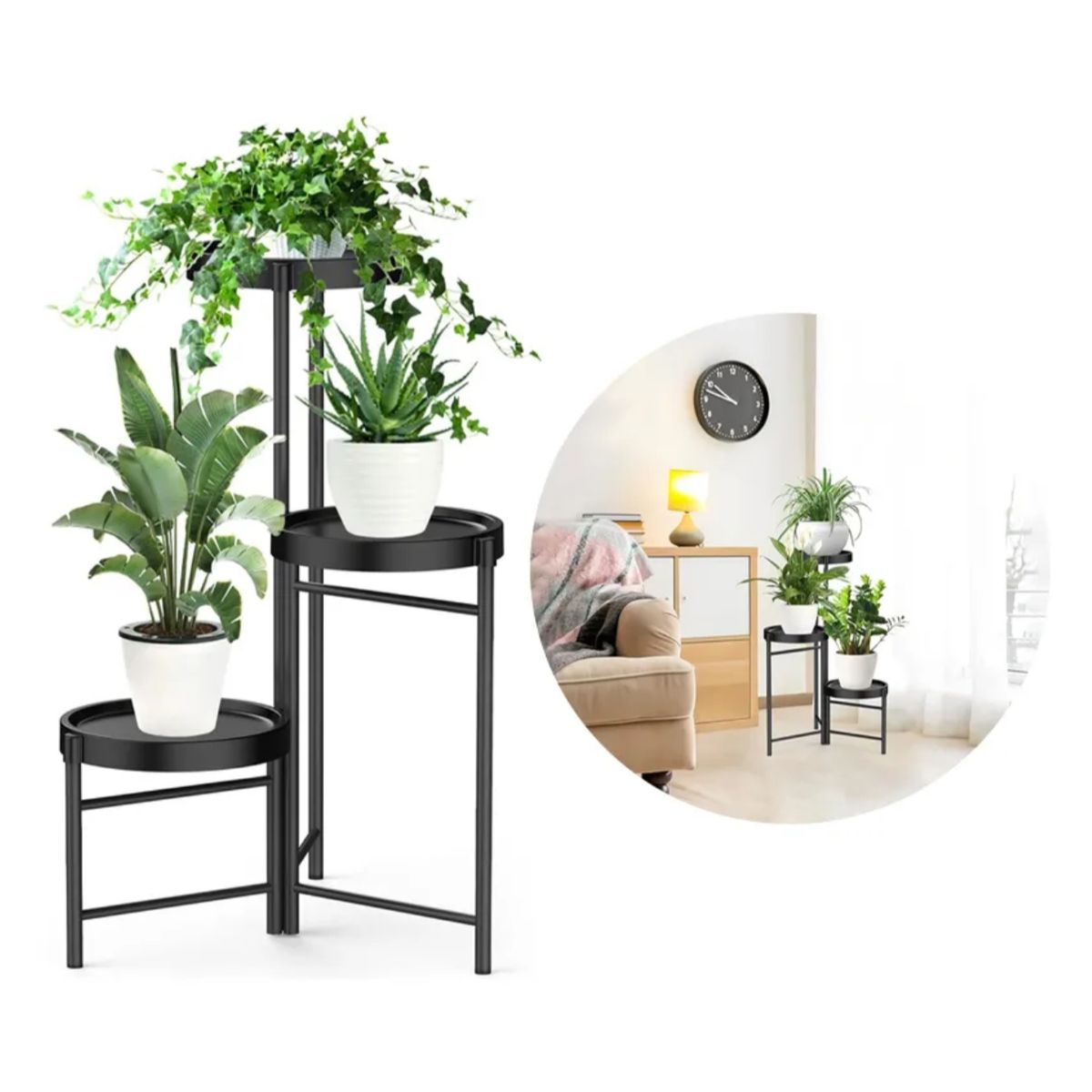 KINDA NICE - Set Organizador 3 Pedestal Porta Macetero Desmontable Metal