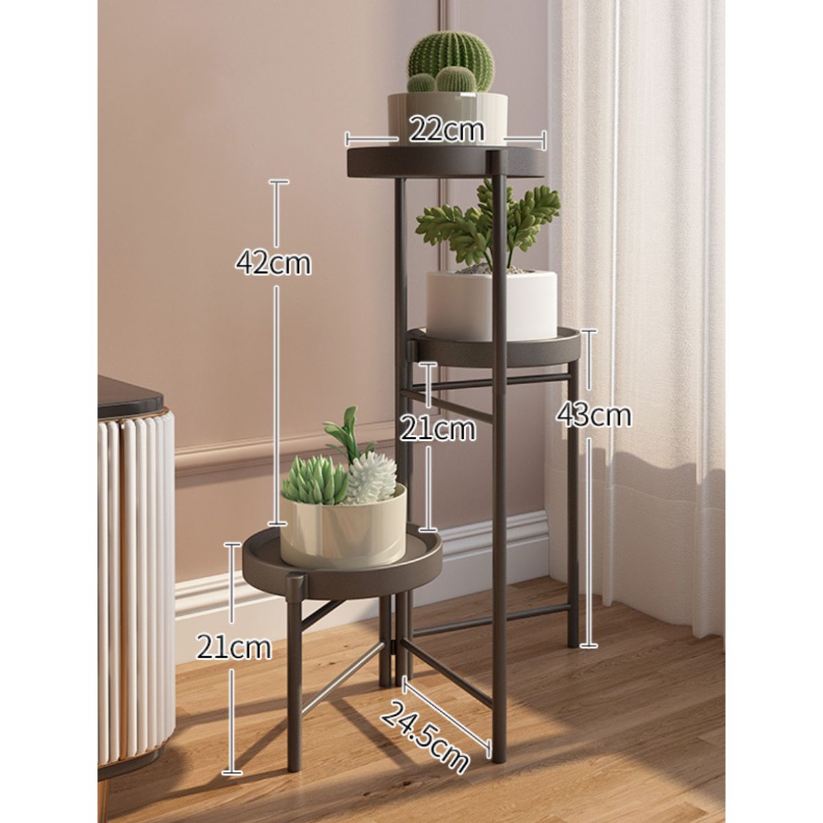 KINDA NICE - Set Organizador 3 Pedestal Porta Macetero Desmontable Metal