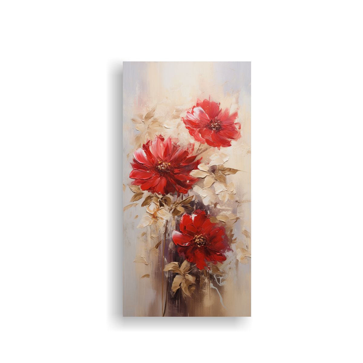 GENERICO - Cuadro Vertical De Flores Rojas Y Doradas En 70x140 Cm