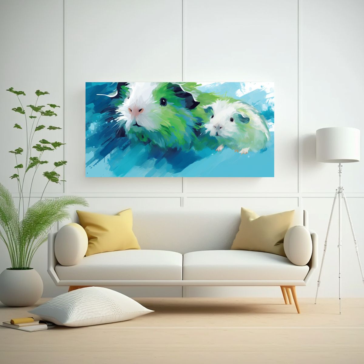 GENERICO - Cuadro Espectacular Guinea Pigs En Verde Y Azul 120x60 Cm