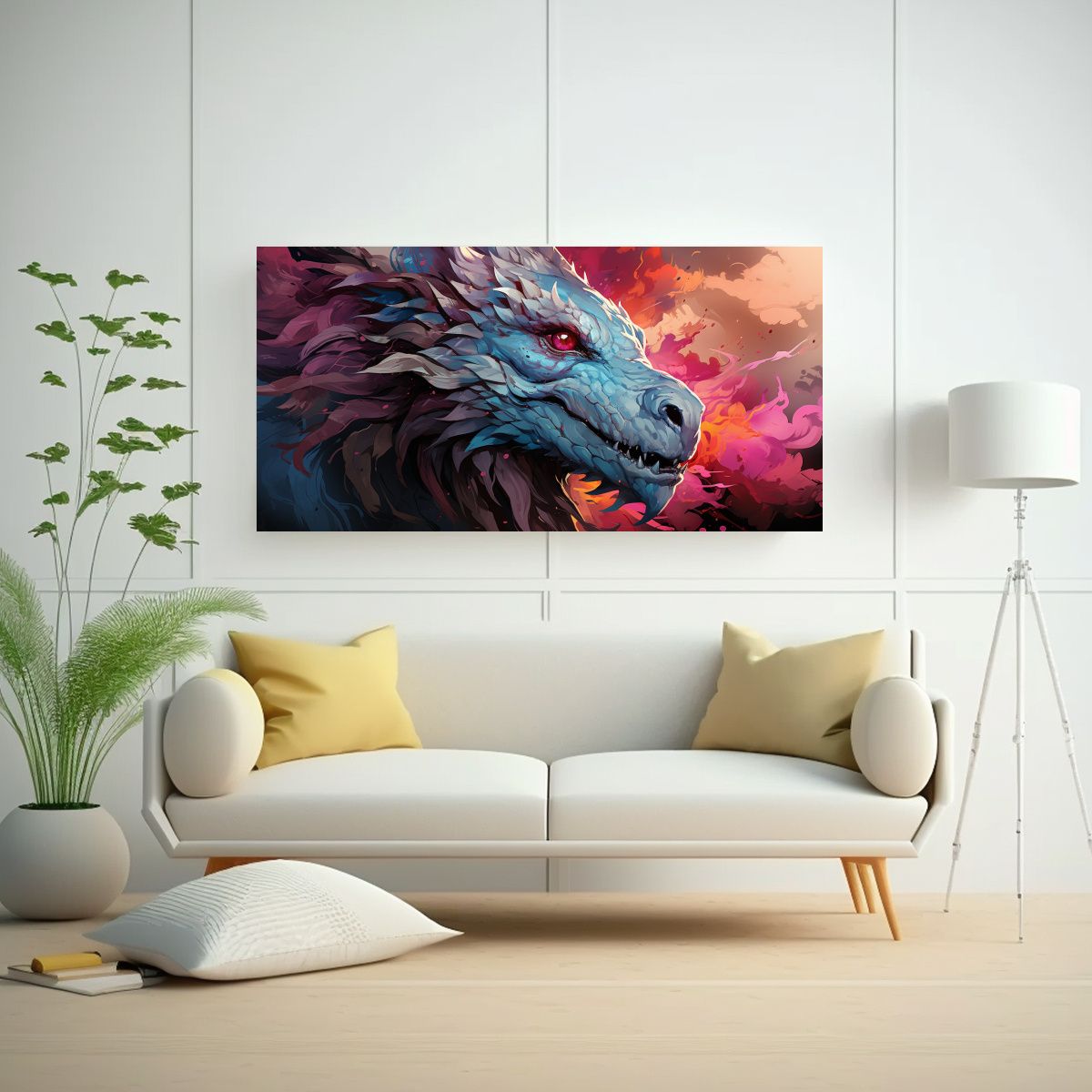 GENERICO - Cuadro Movimiento Dragón En Tonos Pastel 120x60 Cm