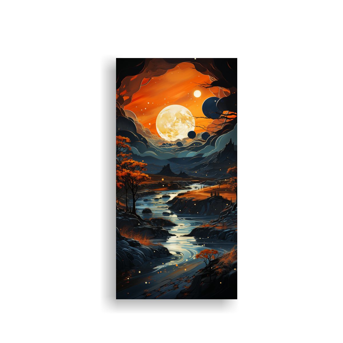 GENERICO - Lienzo Decoración Pintura De Paisaje Con Luna Y 70x140 Cm