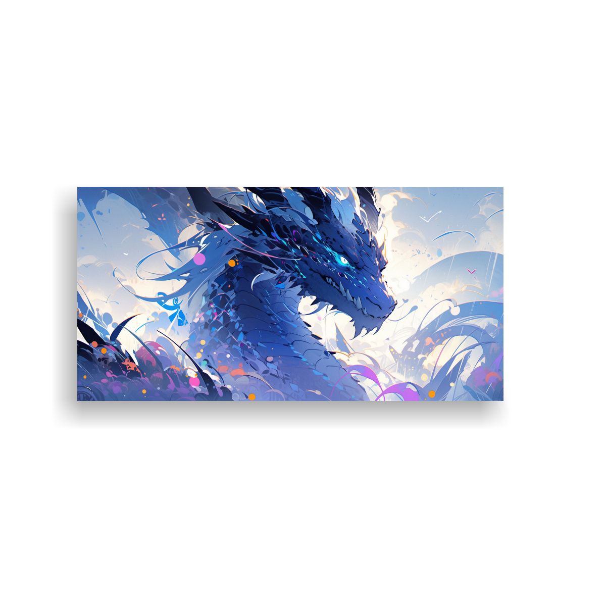 GENERICO - Cuadro De Dragón En Tonos Vibrantes Y Azules 140x70 Cm