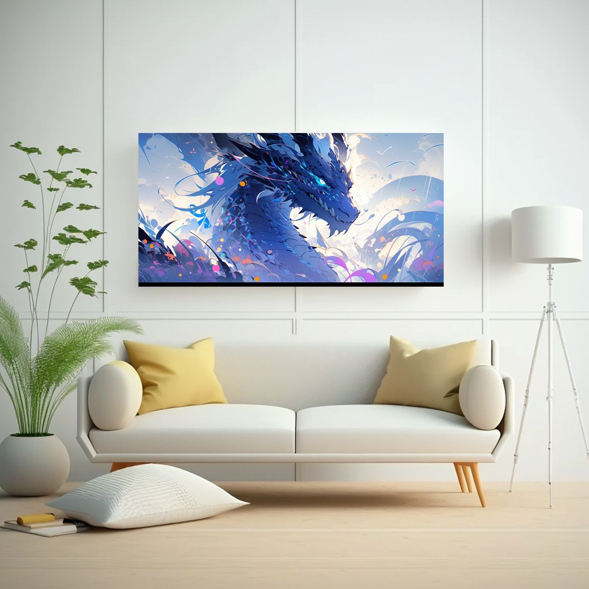 GENERICO - Cuadro De Dragón En Tonos Vibrantes Y Azules 140x70 Cm