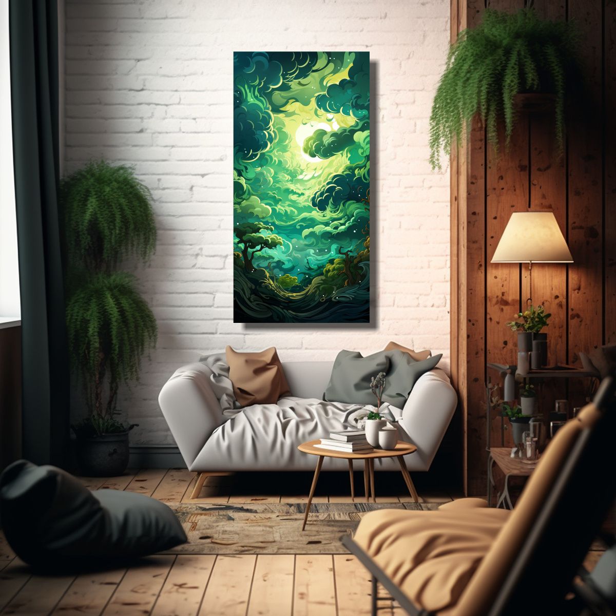 GENERICO - Cuadro Lienzo Abstracto Verde Riqueza Visual 70x140 Cm