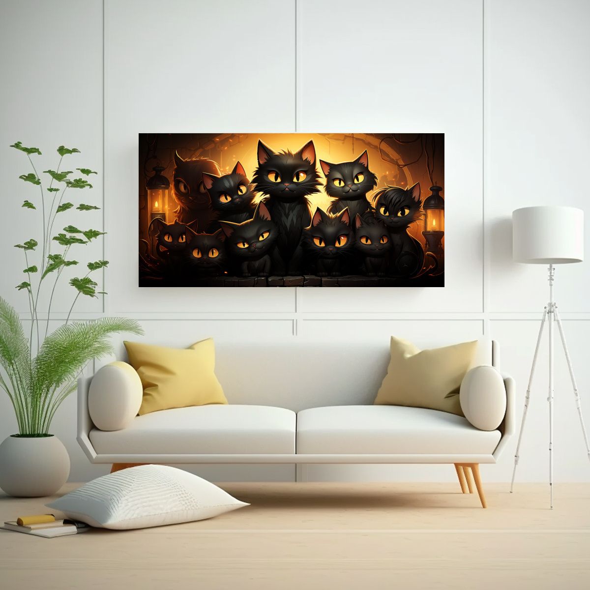 GENERICO - Cuadro Vintage Gatos Negros En Pila Mirando Al Sol 120x60 Cm