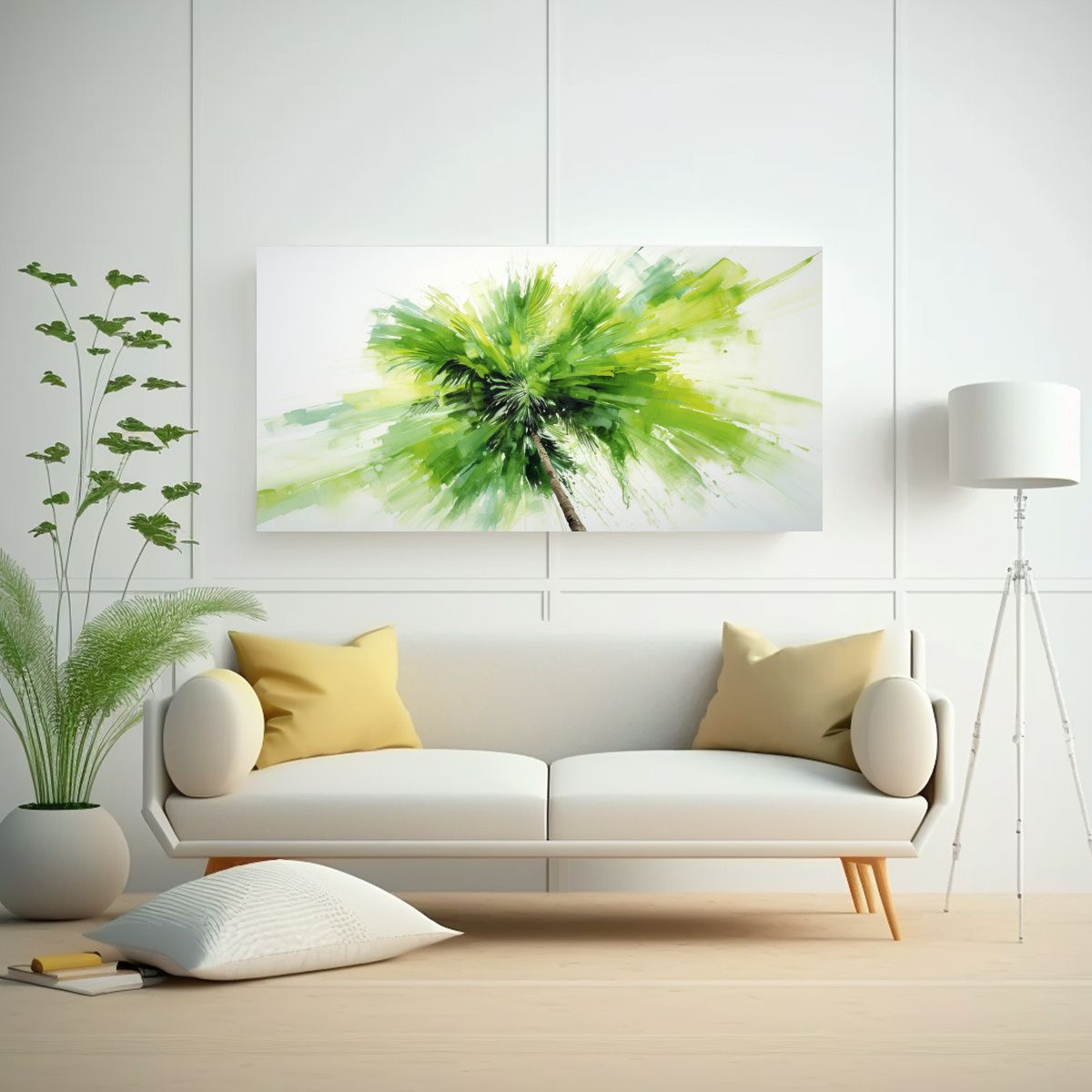 GENERICO - Pintura Abstracta Acuarela Temática Palmera 140x70 Cm.