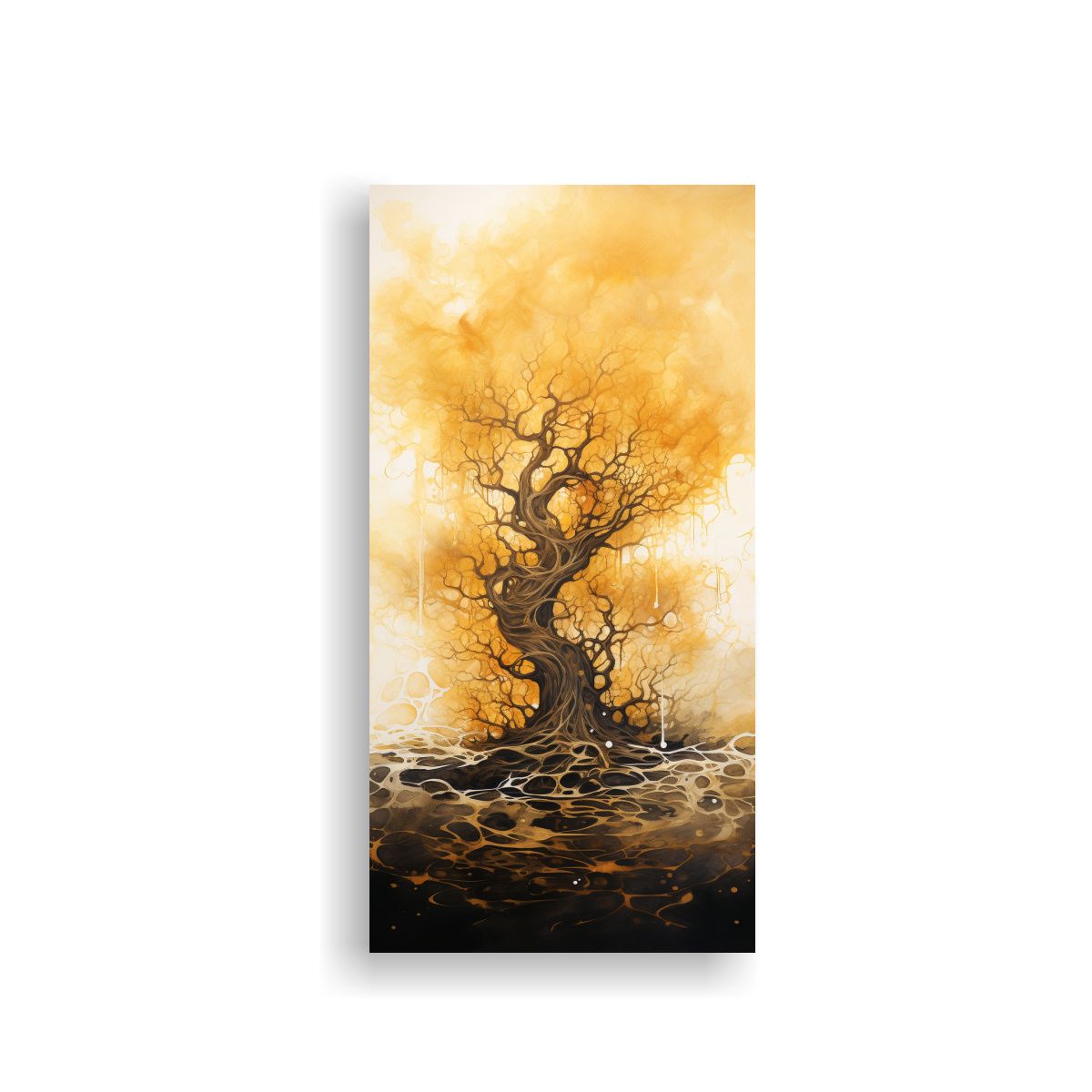 GENERICO - Pintura Abstracta En Acuarela De Colores Oro Y 70x140 Cm