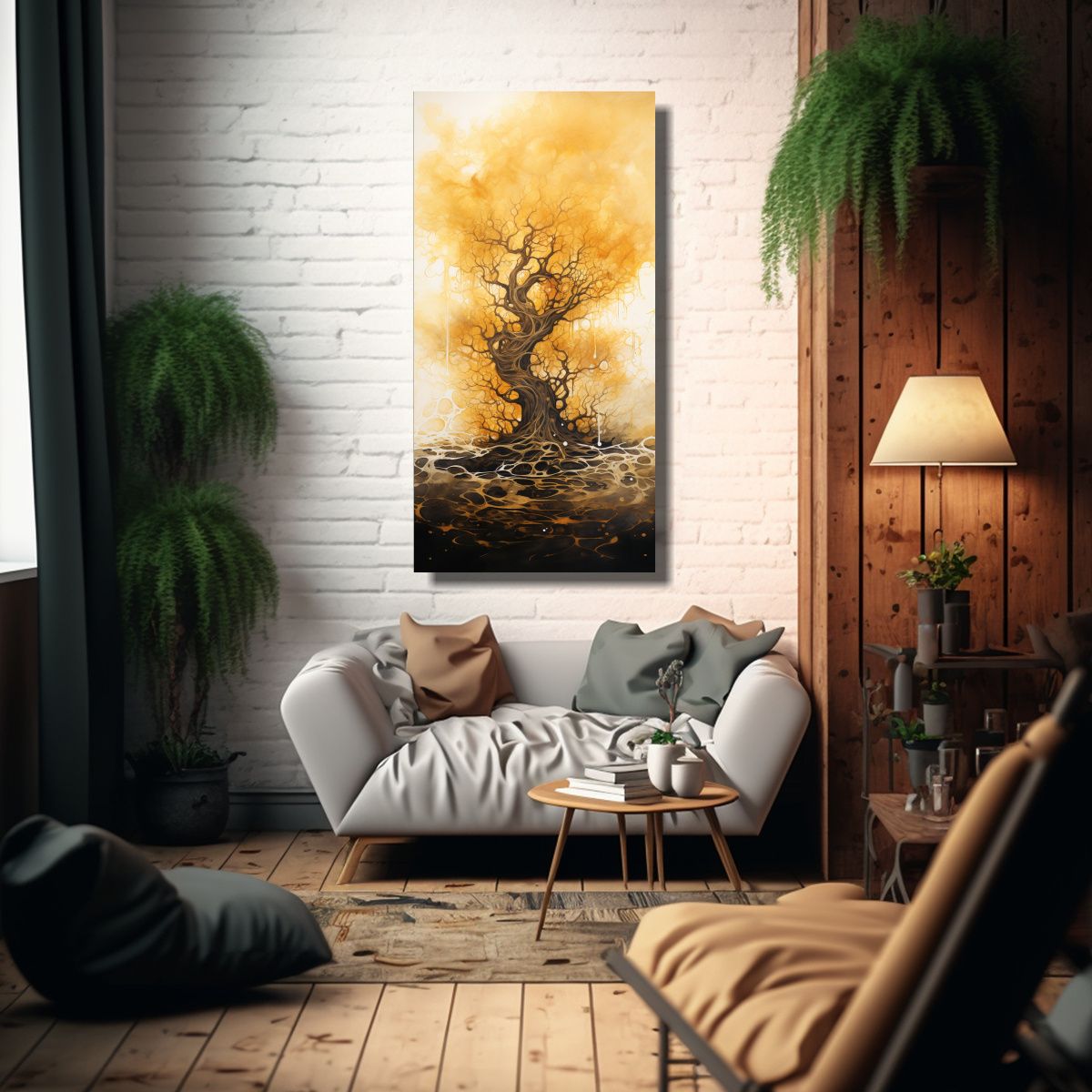 GENERICO - Pintura Abstracta En Acuarela De Colores Oro Y 70x140 Cm