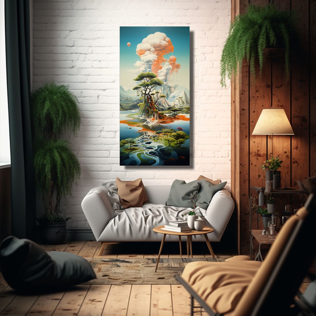 GENERICO - Cuadro De Arte Surrealista Con Islas Flotantes 70x140 Cm