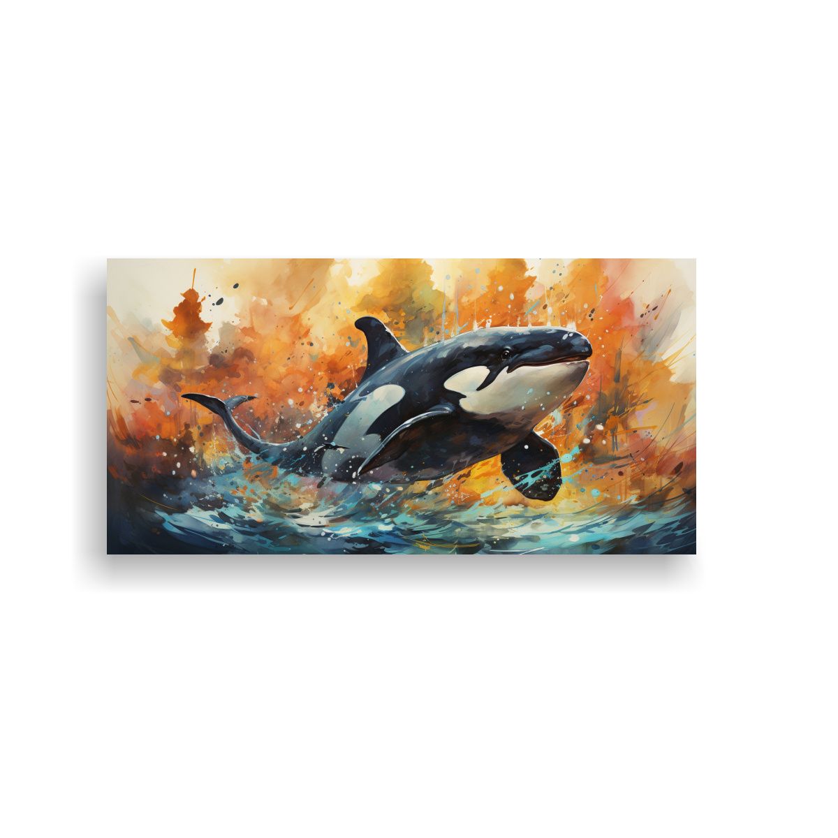 GENERICO - Cuadro Forma Aleta Orca Acuarelas Coloridas 140x70 Cm