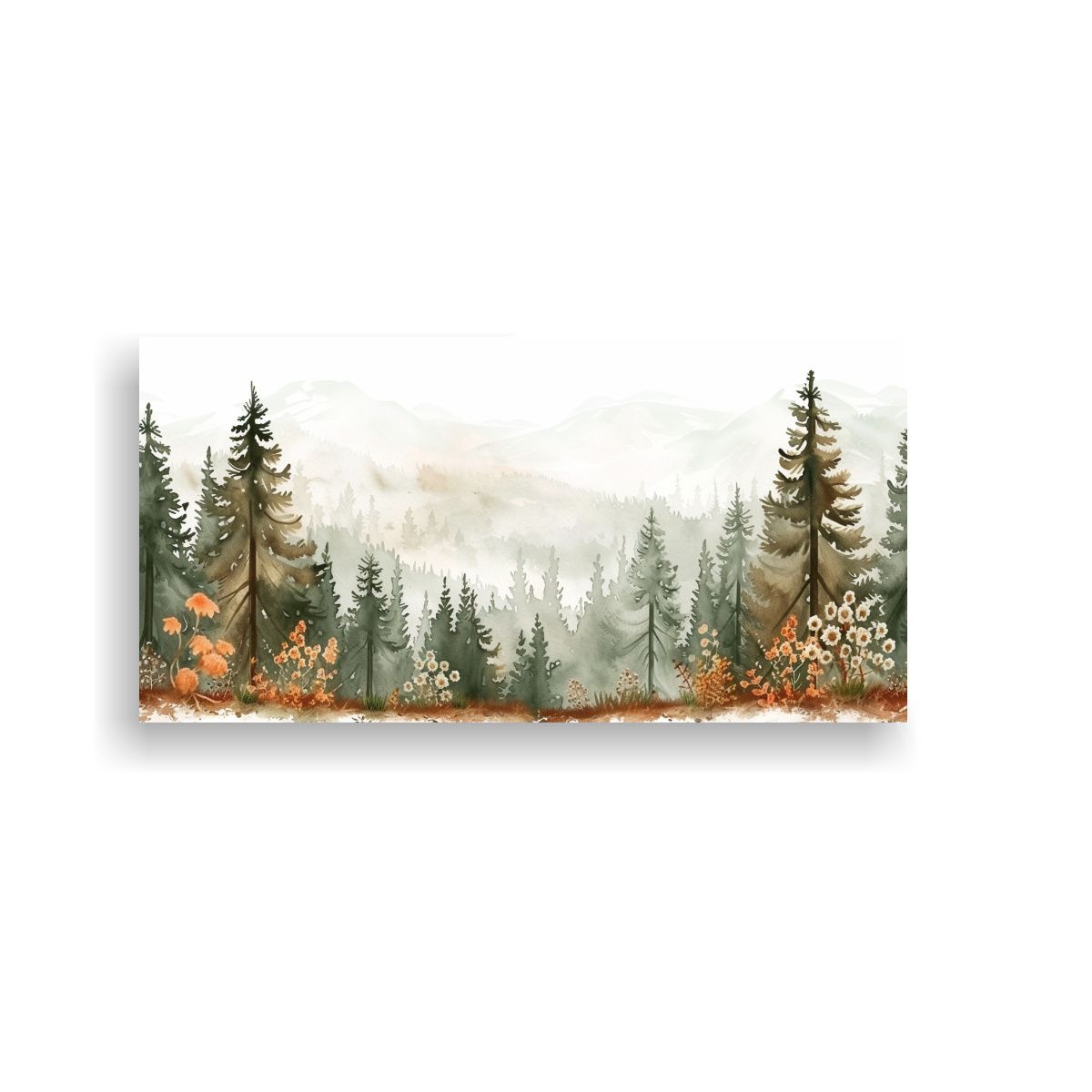 GENERICO - Paisaje Otoñal De Bosque Con Pinos En Acuarela 140x70 Cm