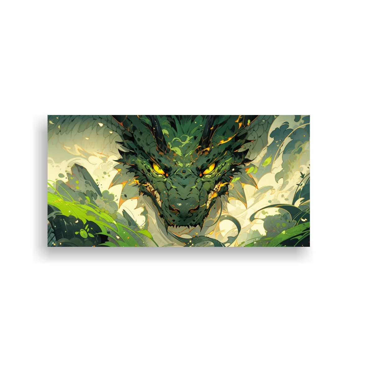 GENERICO - Cuadro Abstracto Dragón Verde Y Dorado En 120x60 Cm