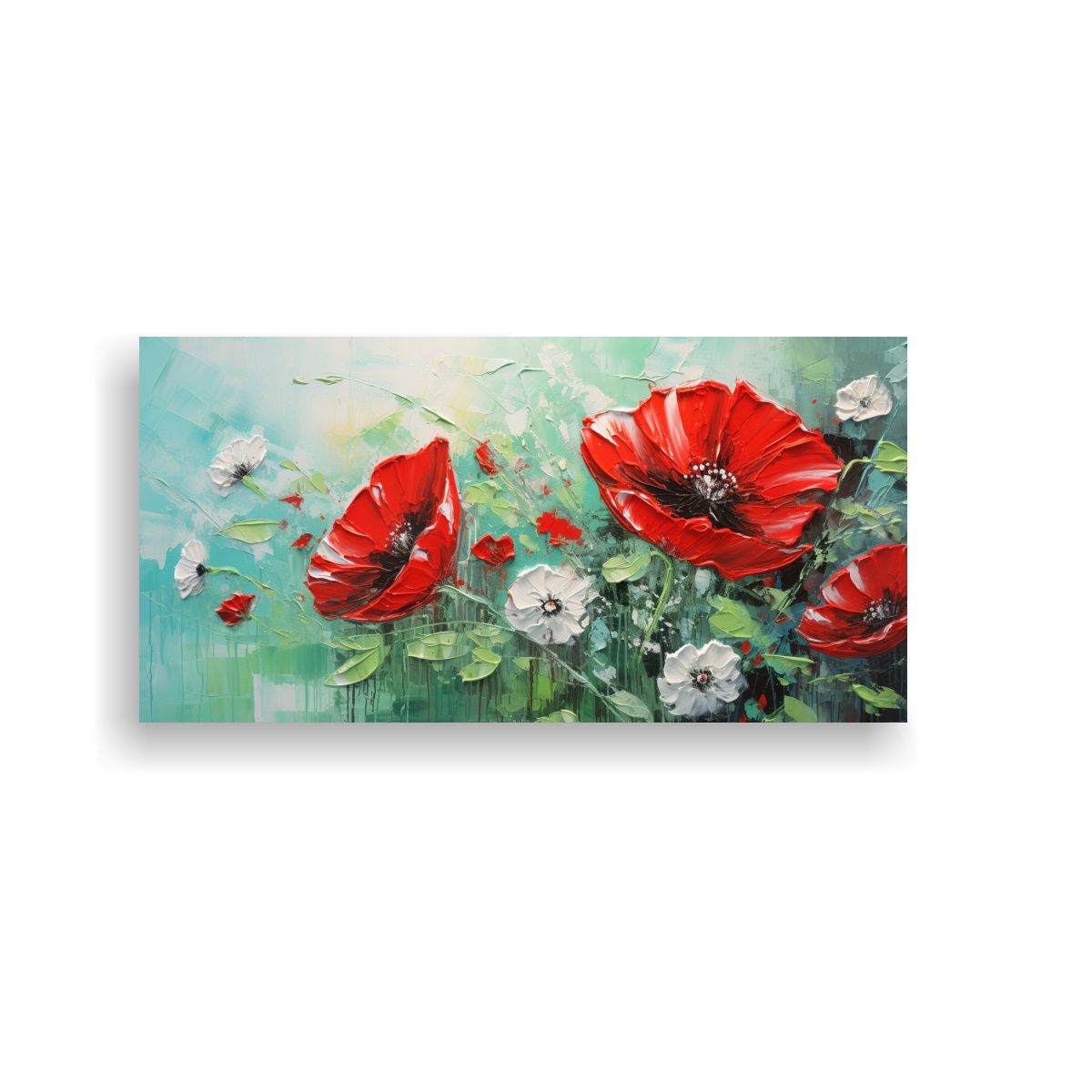 GENERICO - Pintura En Lienzo Flores En Verde Y Rojo De Finas 140x70 Cm