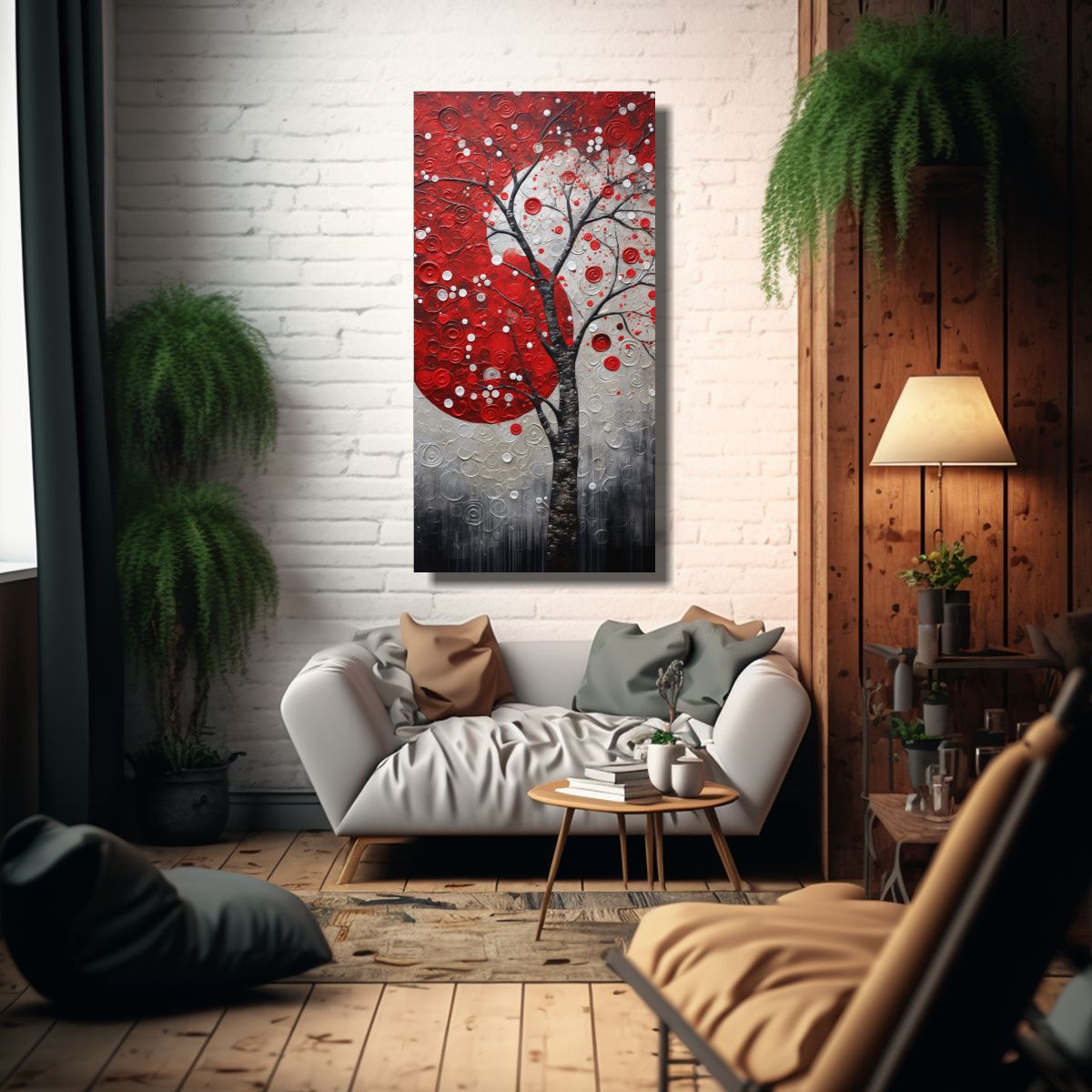 GENERICO - Lienzo Espectacular Árbol En Rojo Y Plata En 70x140 Cm