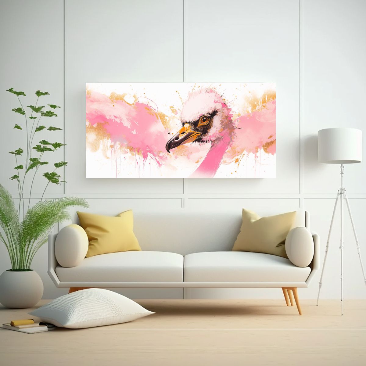 GENERICO - Lienzo Dibujo Fantástico Avestruz En Oro Y Rosa 140x70 Cm.