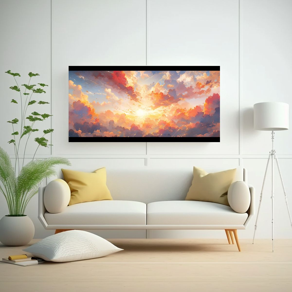 GENERICO - Cuadro Acuarela Paisajes Cielo Arcoíris 140x70 Cm