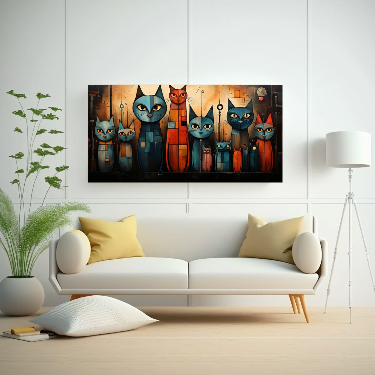 GENERICO - Arte De Pared Impreso Expresividad Gatos Mundo 140x70 Cm.