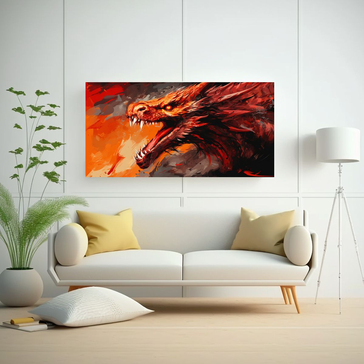 GENERICO - Cuadro Baño Dragón En Rojo Y Naranja 140x70 Cm