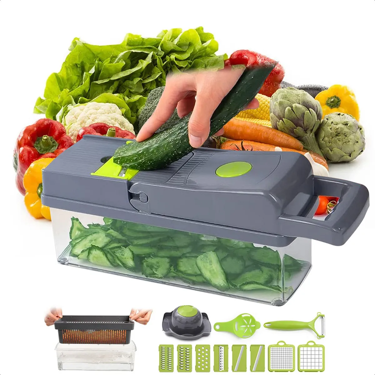 SUPERCENTER - 14 En 1 Rallador Picador Cortador Frutas Y Verduras Multiuso