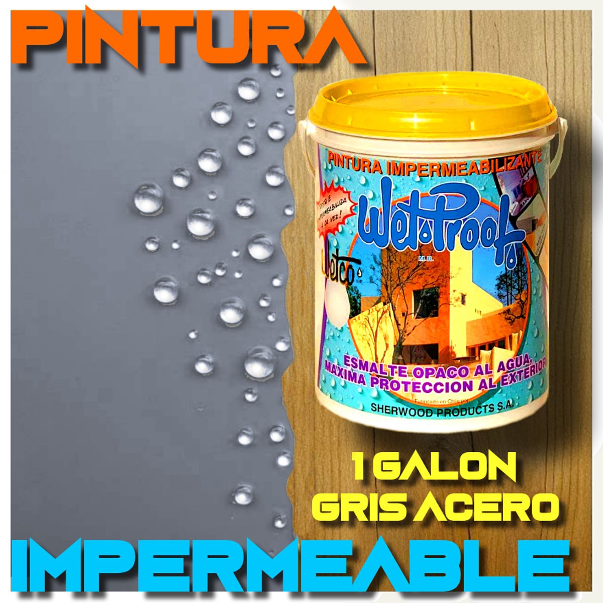 WETPROOF - PINTURA IMPERMEABLE MADERA EXTERIOR ESMALTE GRIS ACERO AGUA WETCO® 1GL