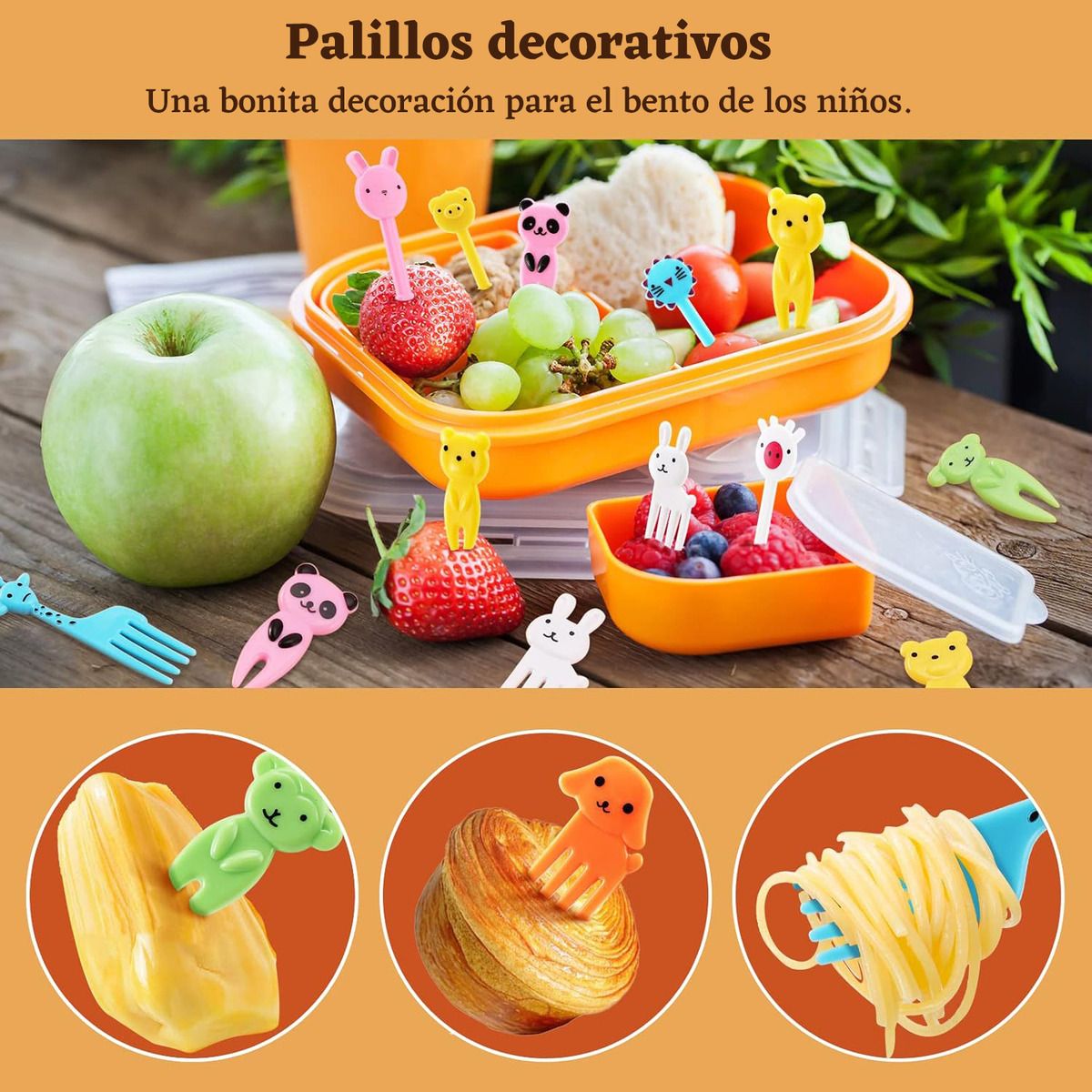 GENERICO - 100 Mini Tenedores De Frutas Con Animales De Abs Para Niños