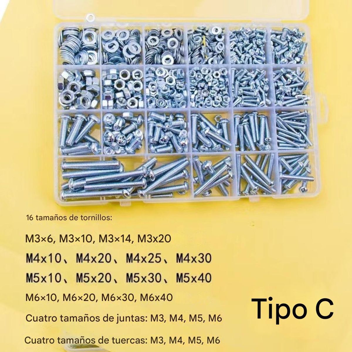 ATURE - Kit Surtido De Tornillos, Pernos Y Tuercas 24 Cuadriculas
