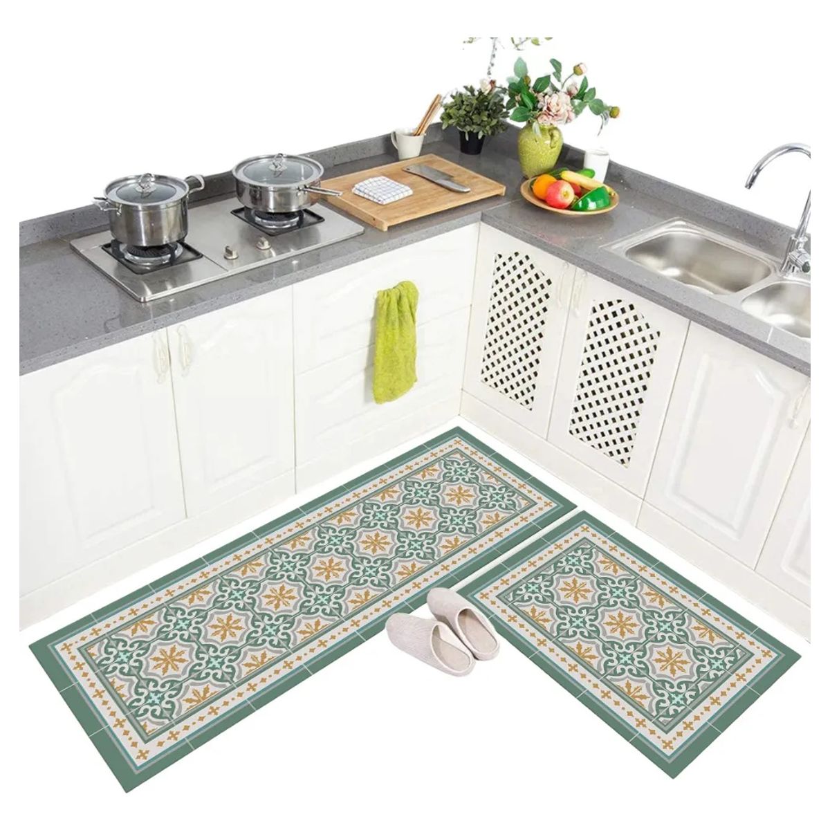 KUANGYE - X2 Alfombras 45x120cm + 45x60cm Cocina Piso Antideslizante