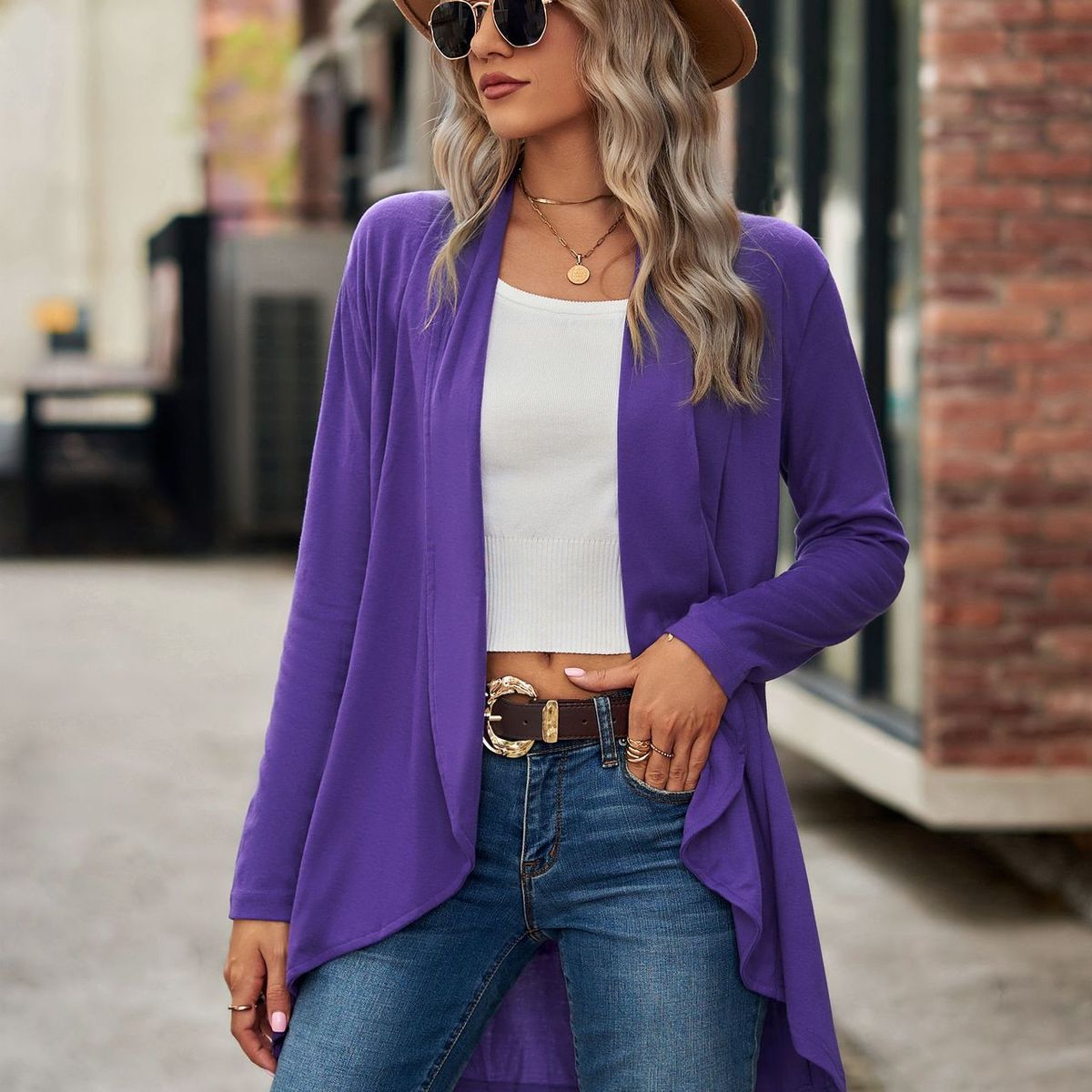TIOZONEY - Cárdigan holgado de manga larga en color liso