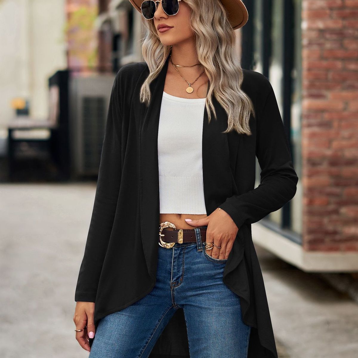 TIOZONEY - Cárdigan holgado de manga larga en color liso