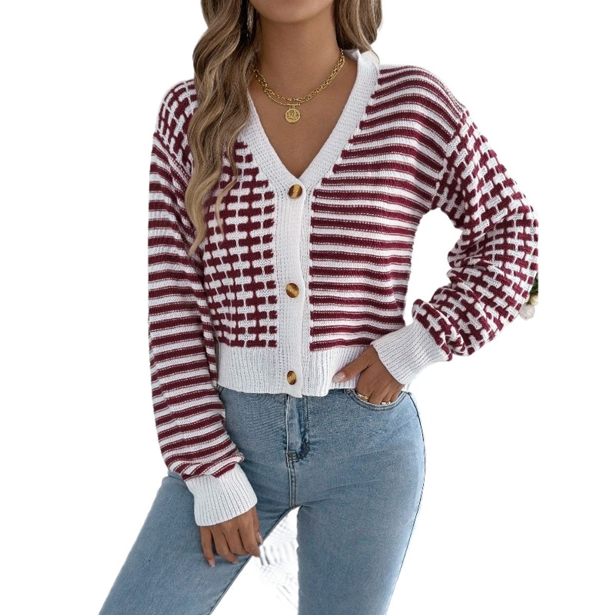 TIOZONEY - Cárdigan con mangas acampanadas a rayas