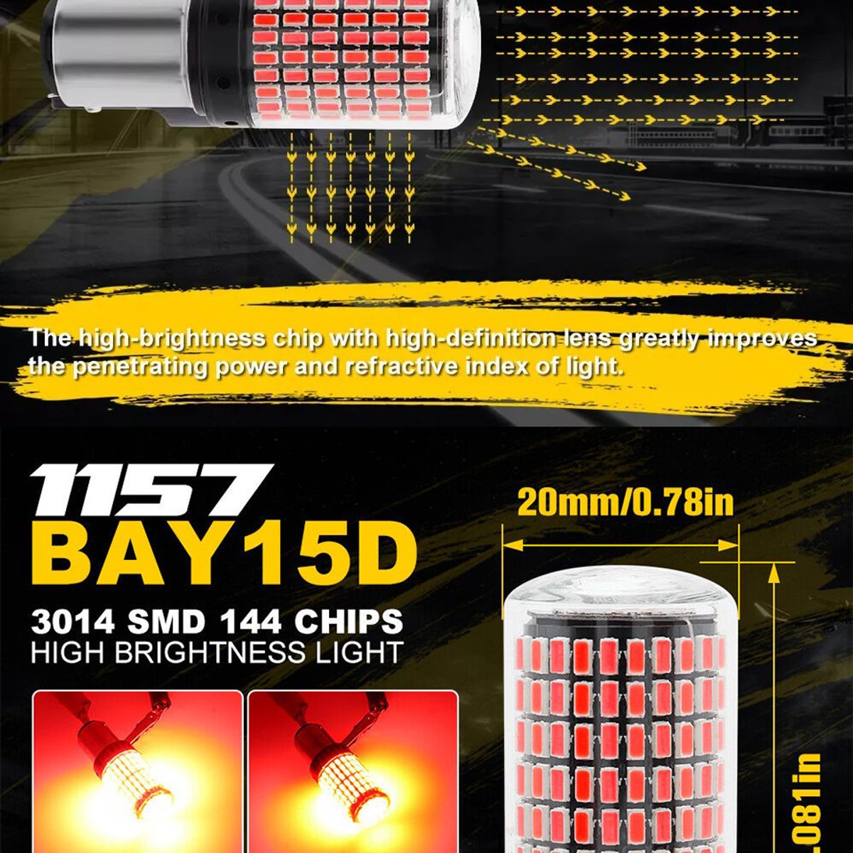 KUANGYE - Par Luces Led Doble Contacto Freno 1157 Super Brillo 12v