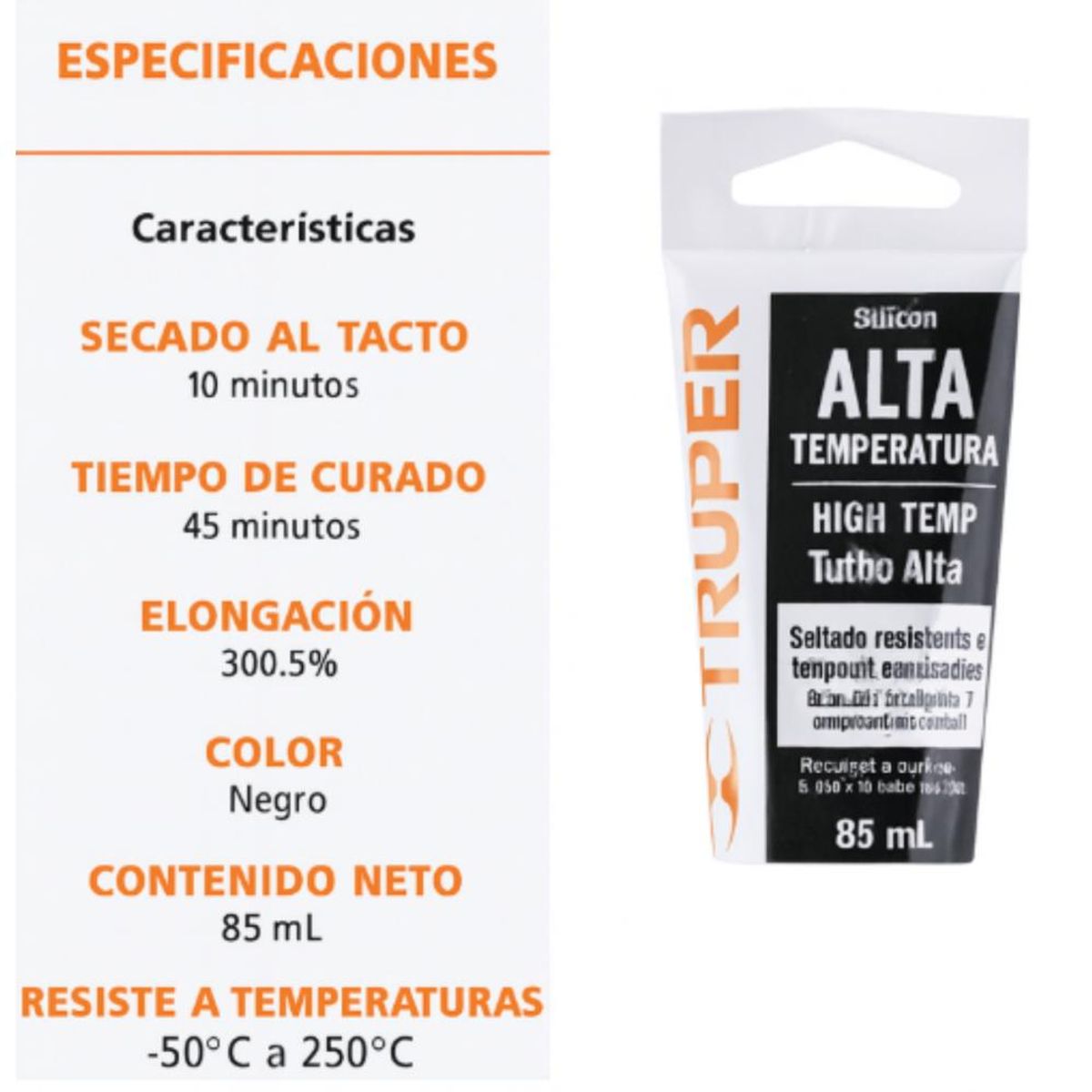 TRUPER - Silicona Sellador Negro Para Altas Temperaturas 85g Truper
