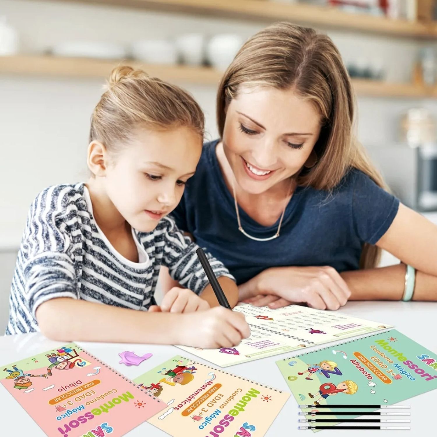 Set 4 cuadernos magicos reutilizable caligrafia para niños