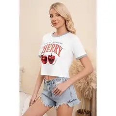 LIKE SHOP - Polera Mujer Algodon Corta Tendencia Urbana Cherry 0068