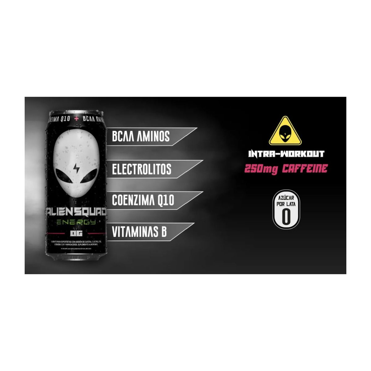 ALIEN - PRE ENTRENO LIQUIDO 473ML OG 250MG CAFEINA - ALIEN SQUAD ENERGY