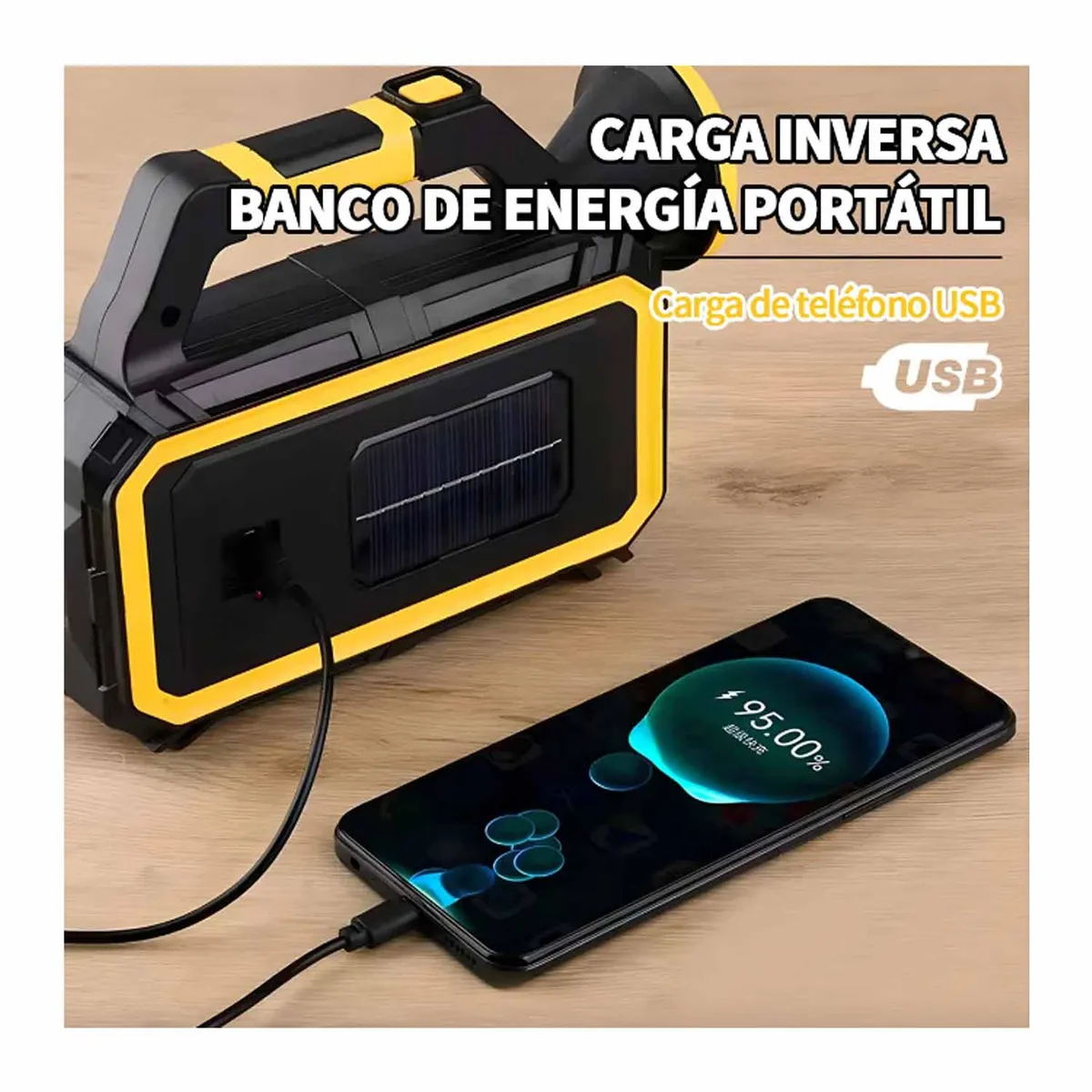 GENERICO - Linterna de Emergencia Recargable con Panel Solar y Powerbank
