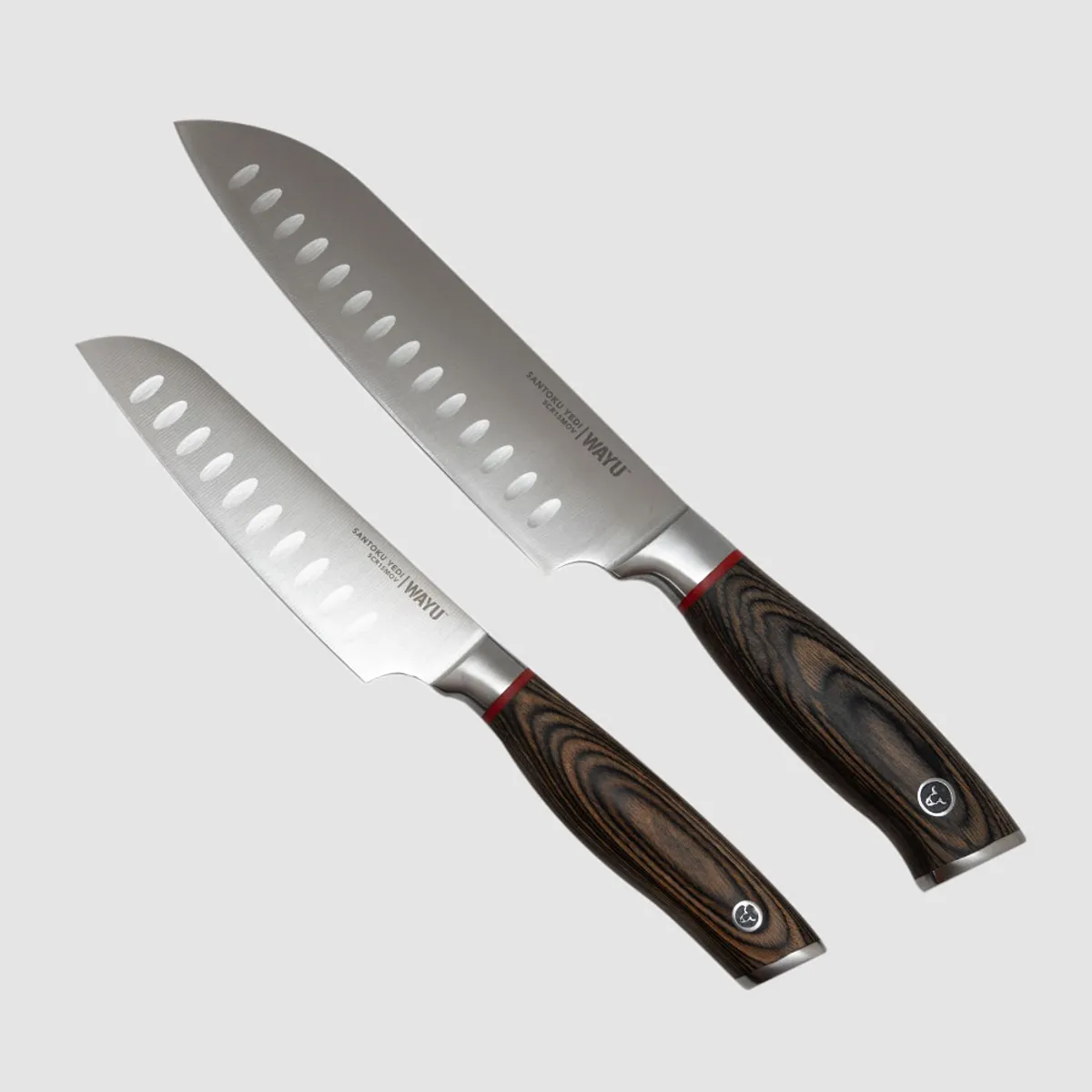 WAYU - Set 2 Cuchillos Santoku Ring Red Wayu - Gris