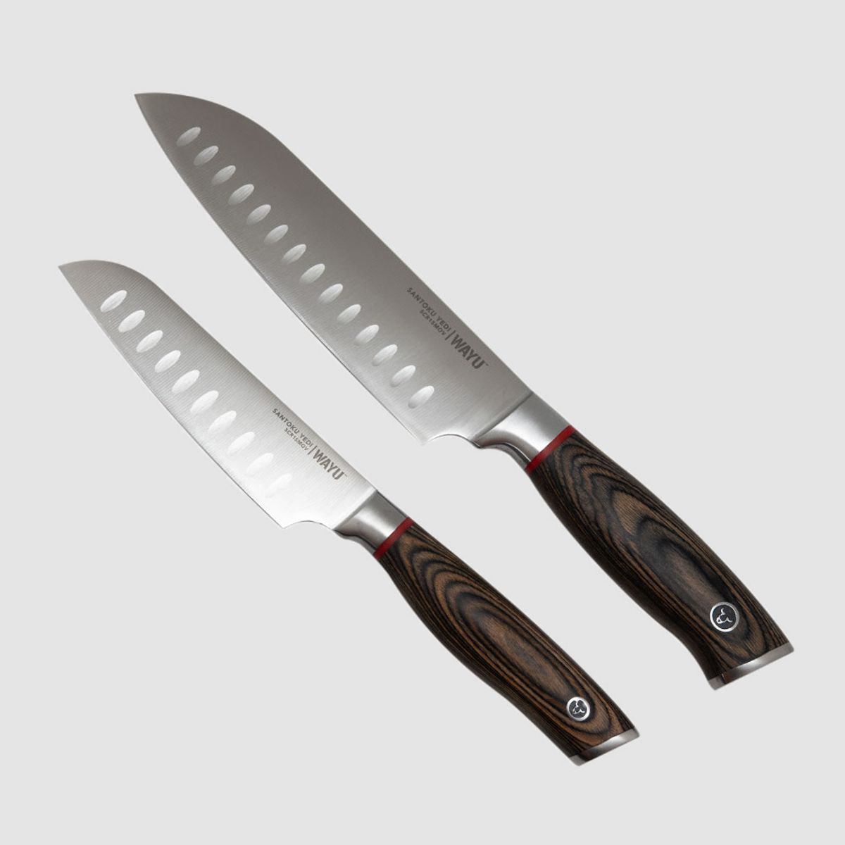 WAYU - Set 2 Cuchillos Santoku Ring Red Wayu - Gris