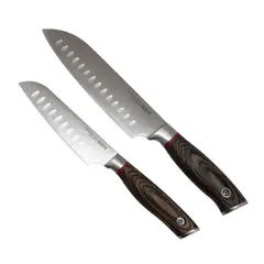 WAYU - Set 2 Cuchillos Santoku Ring Red - Gris