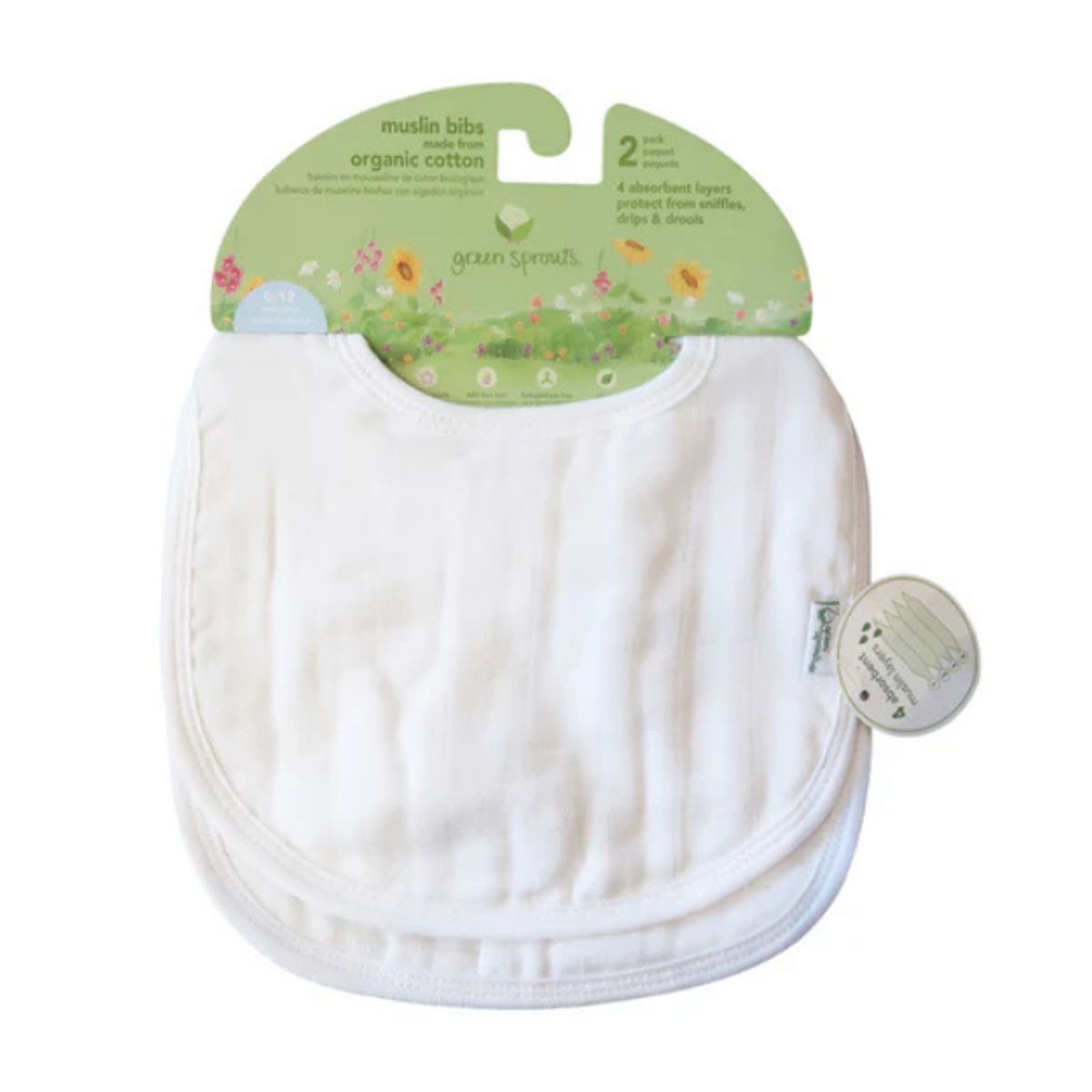 GREEN SPROUTS - Pack 2 Baberos Muselina Blanco Green Sprouts