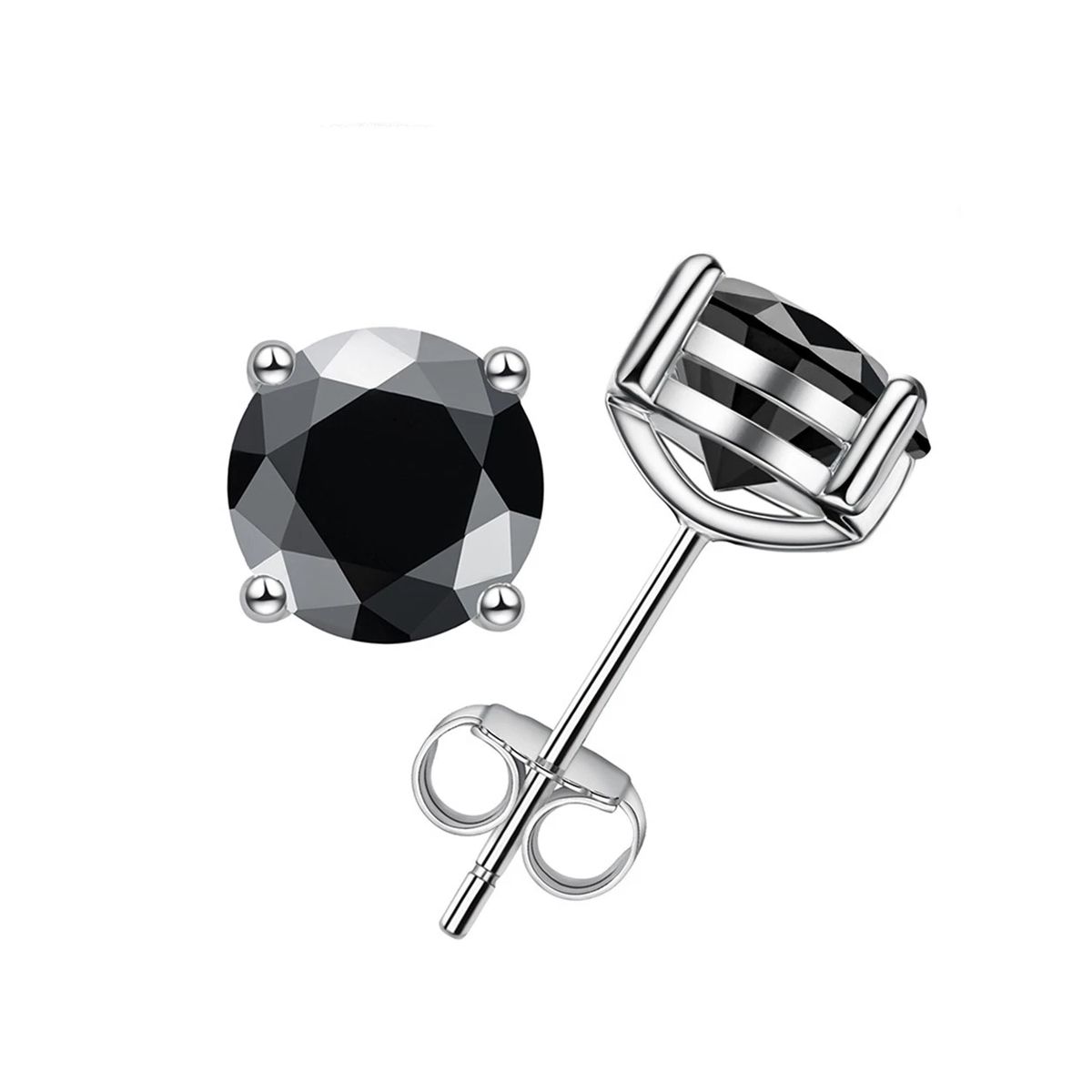 LUXURYJOYAS - Aros Moissanita negra OroBlanco18kt sobreplata 5mmCertificado