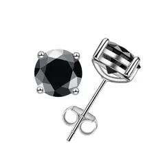 LUXURYJOYAS - Aros Moissanita negra OroBlanco18kt sobreplata 5mmCertificado