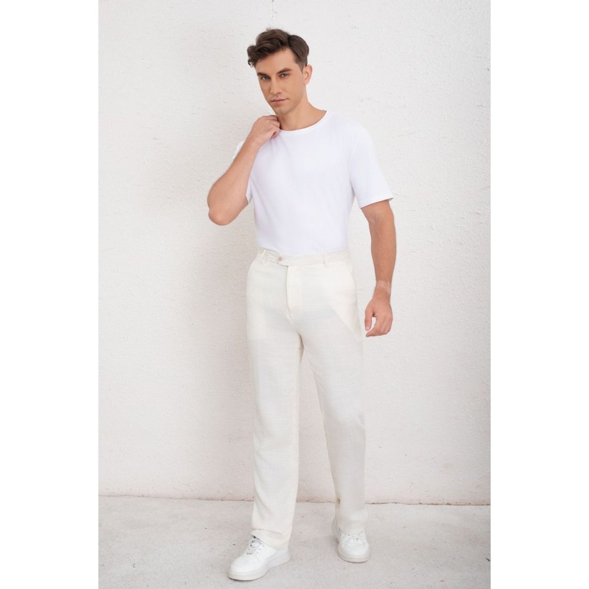 LIKE SHOP - Pantalon Clasico Hombre Algodon Casual Tipo Lino Liso 6011